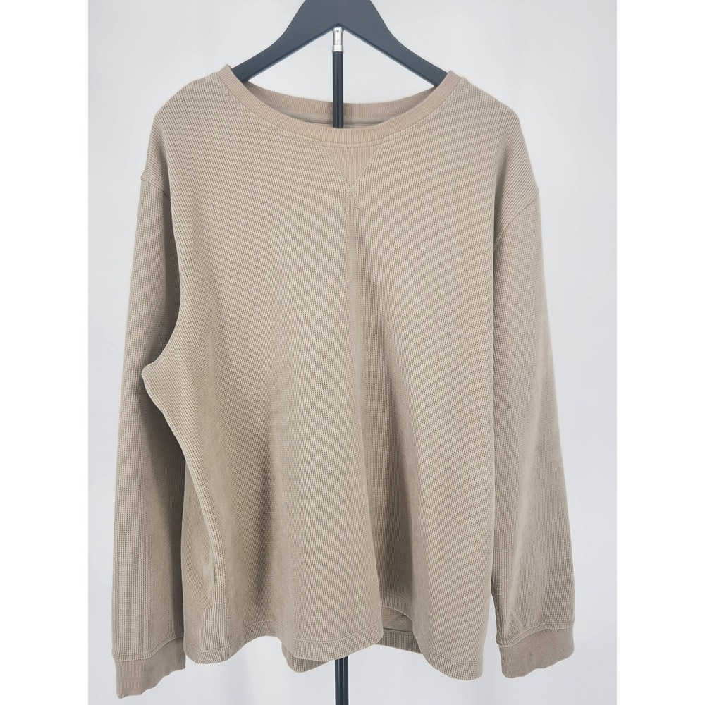 Goodfellow & Co Mens XXL Tan Waffle Knit Thermal Sweatshirt Beige Crew Neck L/S